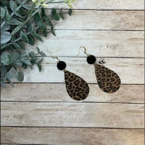 Cheetah Print Faux Leather Teardrop Earrings